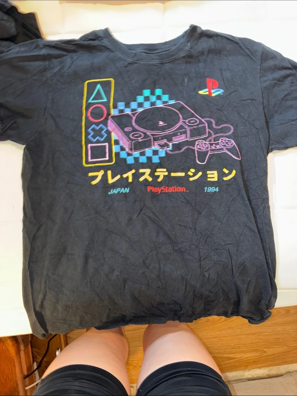 Sony Black Tee with Neon Retro PlayStation Console Graphic